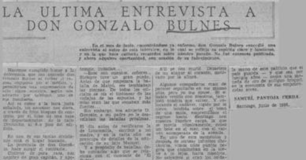 La última entrevista a don Gonzalo Bulnes