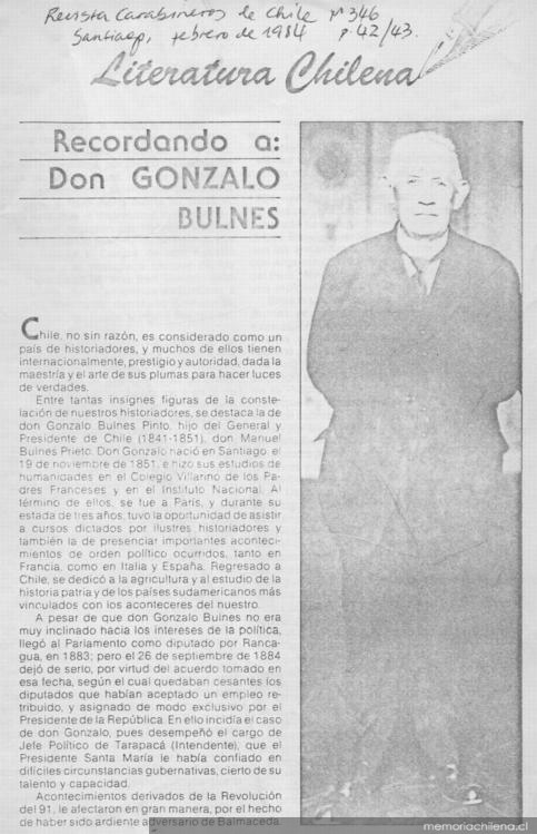 Recordando a don Gonzalo Bulnes