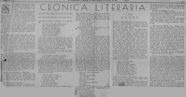 Crónica literaria : La sátira política en Chile por Ricardo Donoso