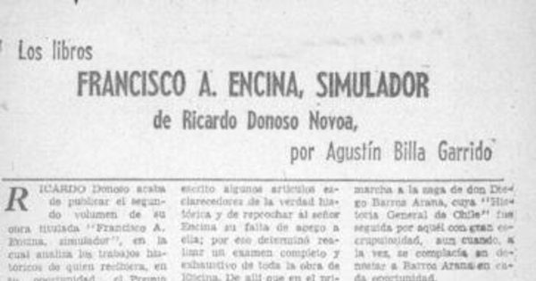 Francisco A. Encina, simulador, de Ricardo Donoso Novoa