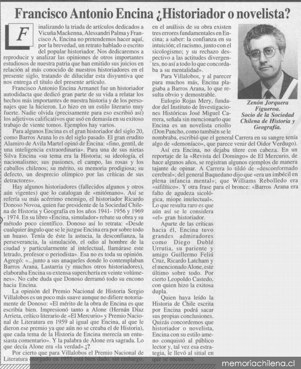Francisco Antonio Encina, historiador o novelista?