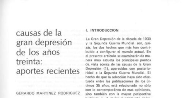 Causas de la Gran Depresión de los años treinta : aportes recientes