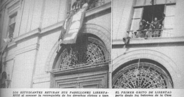 Los estudiantes retiran sus pabellones libertarios al conocer la reconquista de sus derechos cívicos