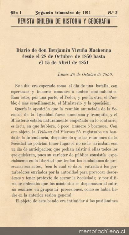 Revista chilena de historia y geografía : año 1, n° 2, 1911