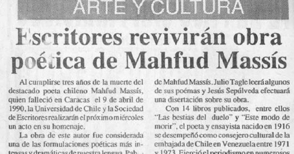 Escritores revivirán obra poética de Mahfud Massis