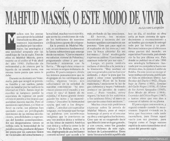 Mahfud Massis, o este modo de vivir