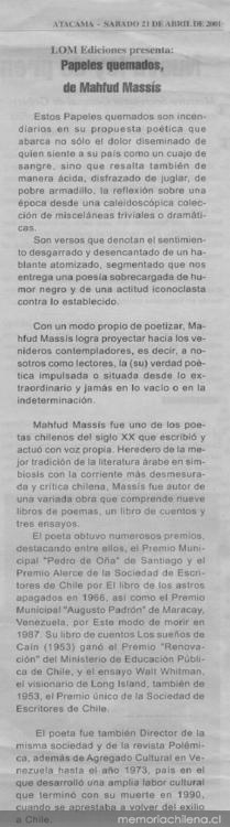 Papeles quemados, de Mahfud Massis