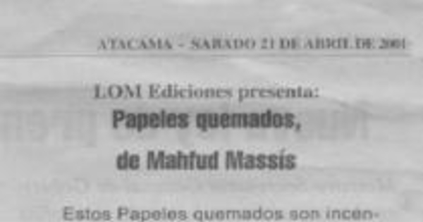 Papeles quemados, de Mahfud Massis