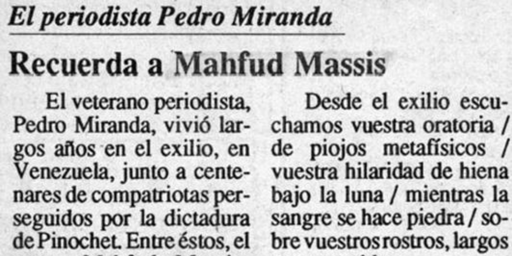 El periodista Pedro Miranda recuerda a Mahfud Massis