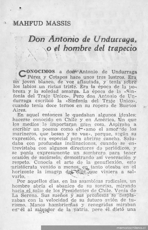 Don Antonio de Undurraga, o el nombre del trapecio