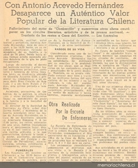 Con Antonio Acevedo Hernández desaparece un auténtico valor popular de la literatura chilena