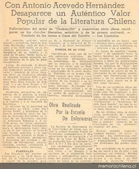 Con Antonio Acevedo Hernández desaparece un auténtico valor popular de la literatura chilena