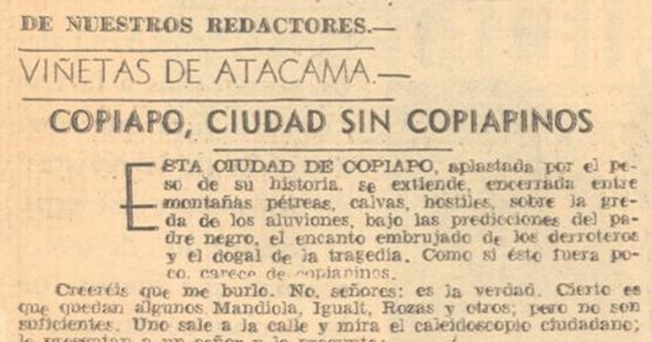 Viñetas de Atacama : Copiapó, ciudad sin copiapinos