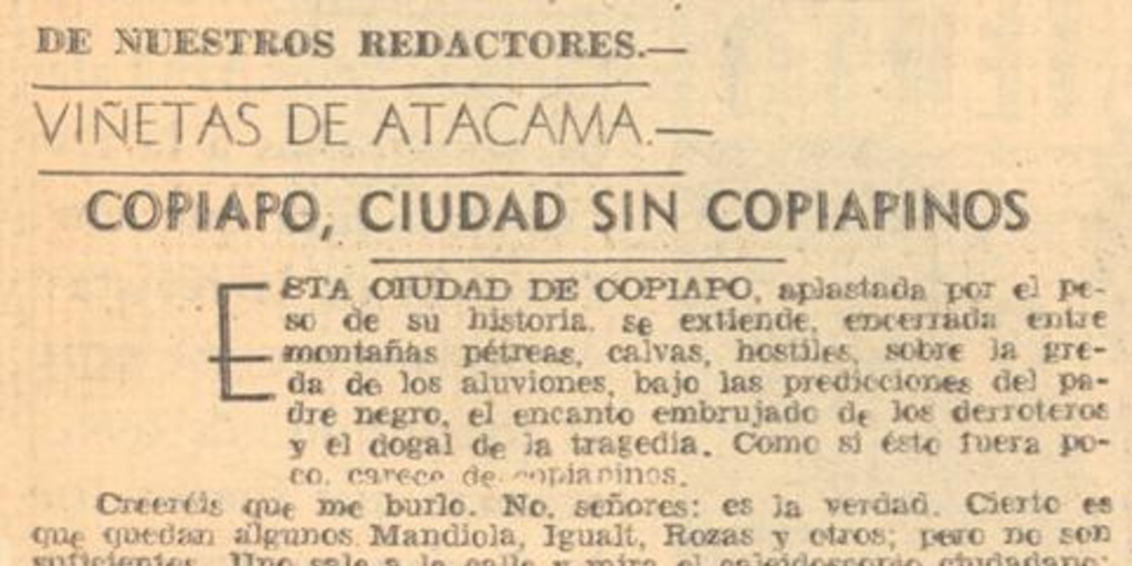 Viñetas de Atacama : Copiapó, ciudad sin copiapinos