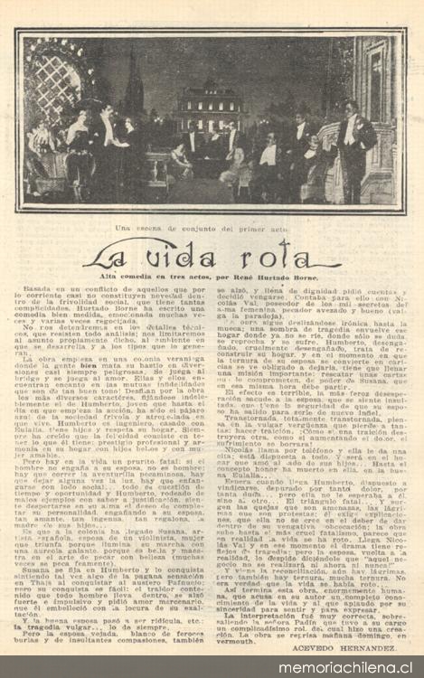 La vida rota : alta comedia en tres actos, por René Hurtado Borne