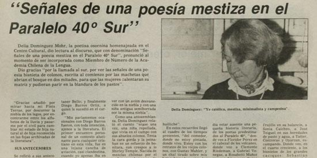 Señales de una poesía mestiza en el Paralelo 40º Sur