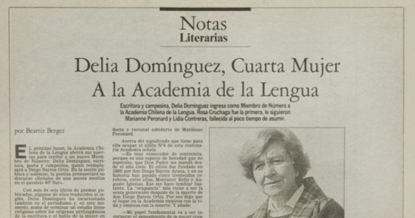 Delia Domínguez, cuarta mujer a la Academia de la Lengua