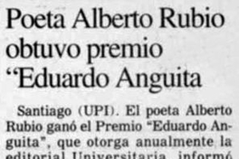 Poeta Alberto Rubio obtuvo premio "Eduardo Anguita"