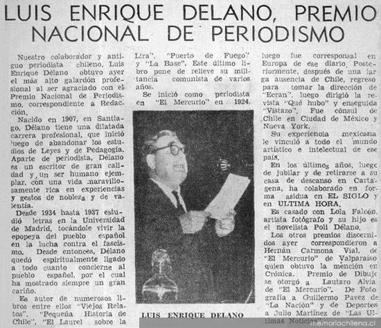 Luis Enrique Délano, premio nacional de periodismo