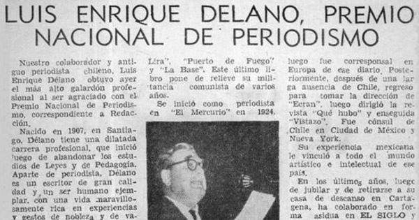 Luis Enrique Délano, premio nacional de periodismo