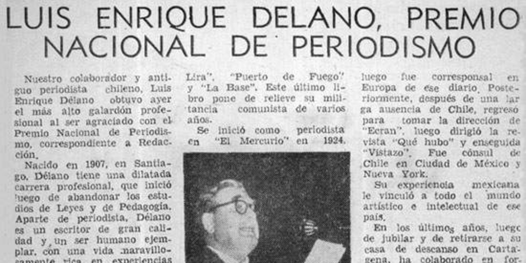 Luis Enrique Délano, premio nacional de periodismo