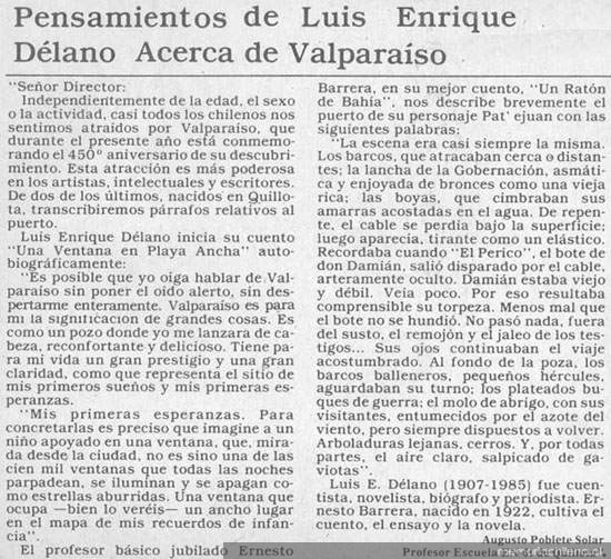 Pensamientos de Luis Enrique Délano acerca de Valparaíso