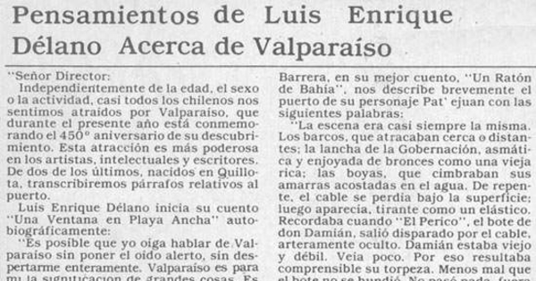 Pensamientos de Luis Enrique Délano acerca de Valparaíso
