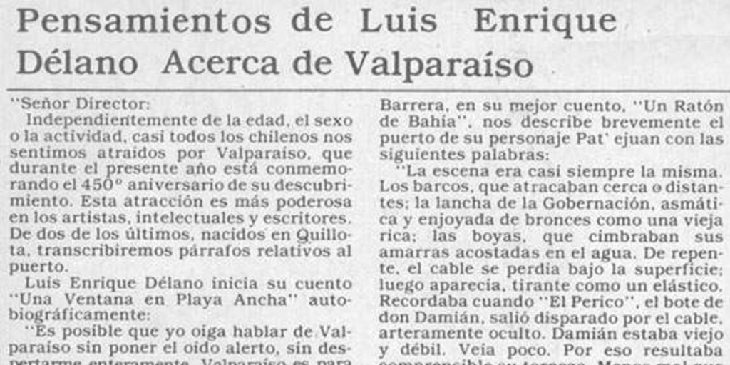Pensamientos de Luis Enrique Délano acerca de Valparaíso