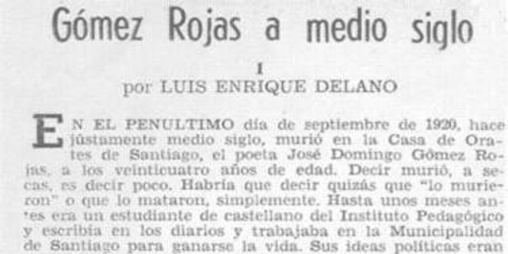 Gómez Rojas a medio siglo I