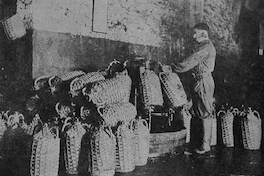 Trabajador envasando vino, hacia 1945