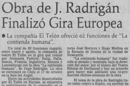 Obra de J. Radrigán finalizó gira europea