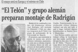 "El Telón" y grupo alemán preparan montaje de Radrigán