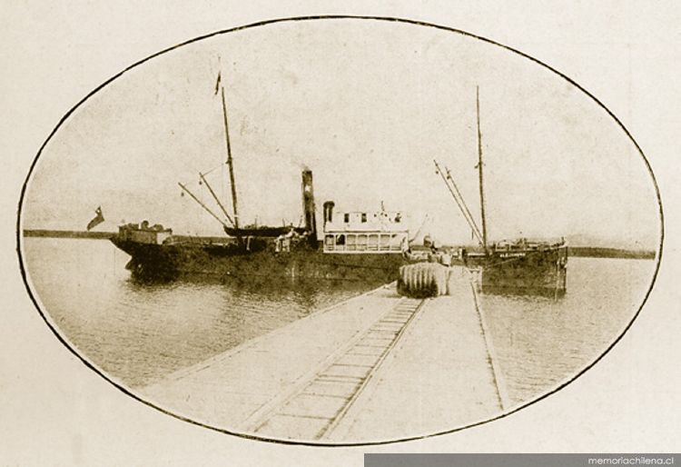 Vapor cargando lana en el muelle del frigorífico de Puerto Bories, 1920