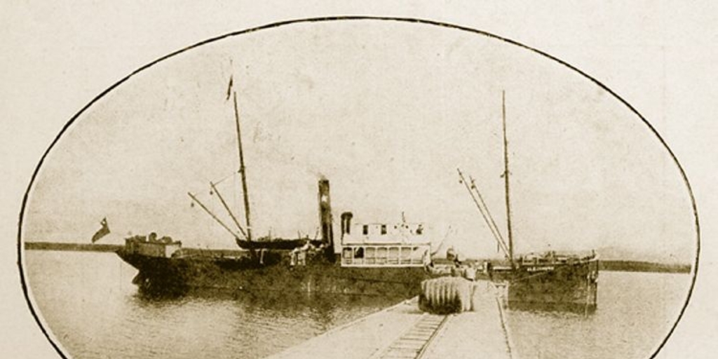 Vapor cargando lana en el muelle del frigorífico de Puerto Bories, 1920