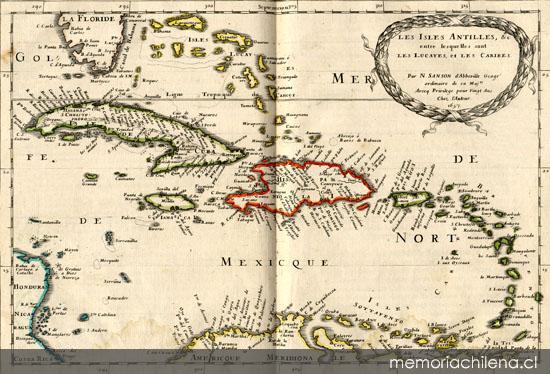 Les isles Antilles, etc., entre les quelles sont les Lucayes, et les Caribes, 1657