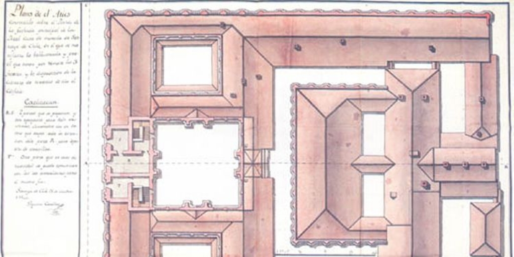 Plano del ático construido sobre el pórtico de la fachada principal de la Real Casa de Moneda de Santiago de Chile, 1800