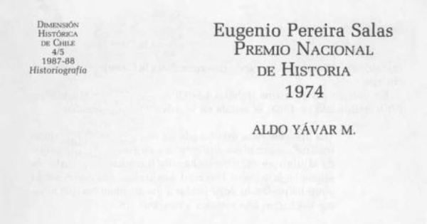 Eugenio Pereira Salas, Premio Nacional de Historia 1974