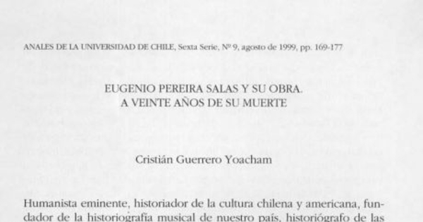 Eugenio Pereira Salas y su obra, a veinte años de su muerte