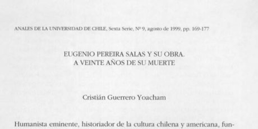 Eugenio Pereira Salas y su obra, a veinte años de su muerte