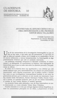 Apuntes para el estudio crítico de la obra historiográfica del profesor Néstor Meza Villalobos