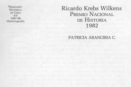 Ricardo Krebs Wilckens, Premio Nacional de Historia 1982