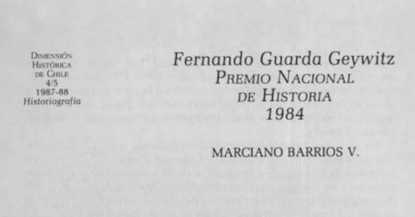 Fernando Guarda Geywitz, Premio Nacional de Historia 1984