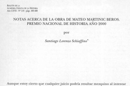 Notas acerca de la obra de Mateo Martinic Beros, Premio Nacional de Historia año 2000