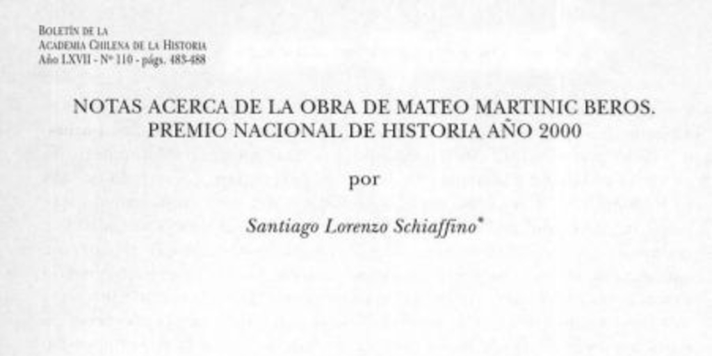 Notas acerca de la obra de Mateo Martinic Beros, Premio Nacional de Historia año 2000