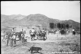 Campesinos participando en una trilla con yeguas, ca. 1900