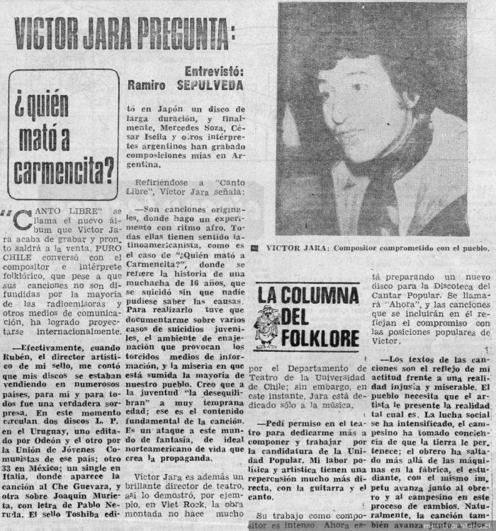 Víctor Jara pregunta ¿Quién mató a Carmencita?