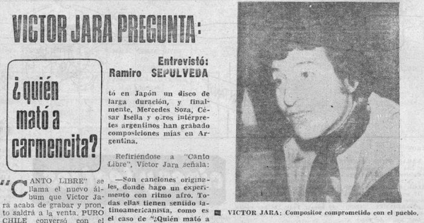 Víctor Jara pregunta ¿Quién mató a Carmencita?