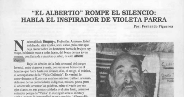 "El Albertío" rompe el silencio, habla el inspirador de Violeta Parra