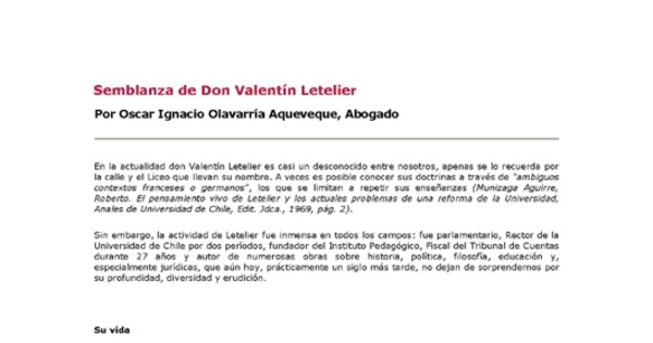 Semblanza de don Valentín Letelier