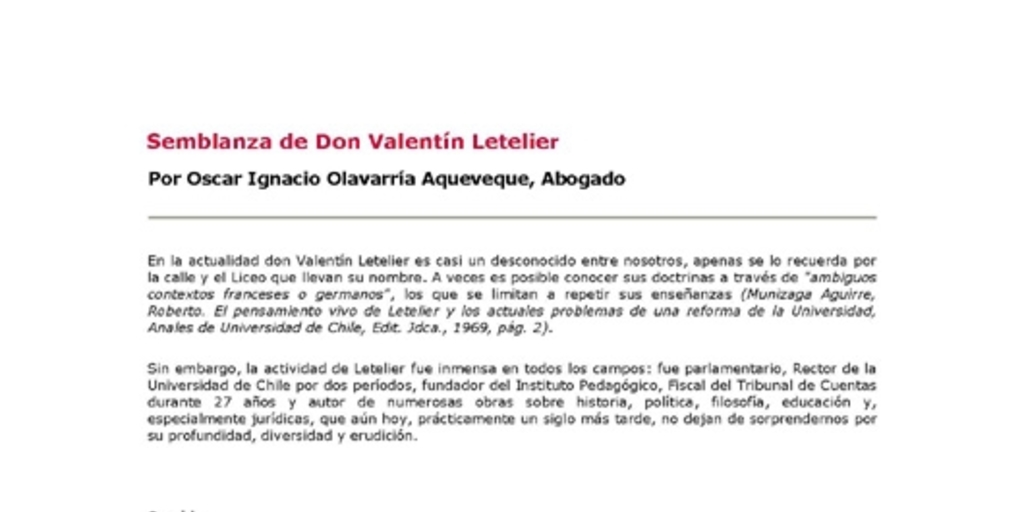 Semblanza de don Valentín Letelier